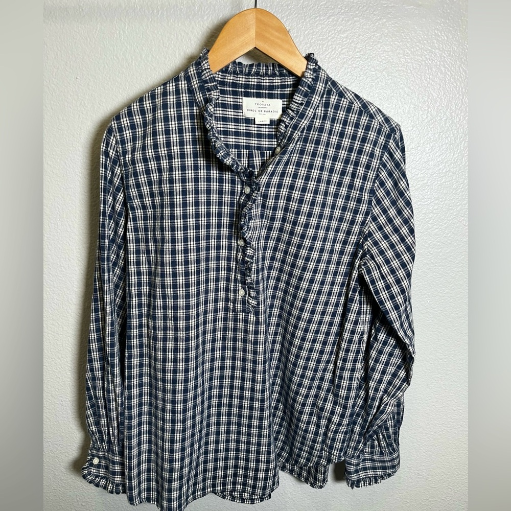 Trovata Breezy Blouse in Armada Plaid Button Down